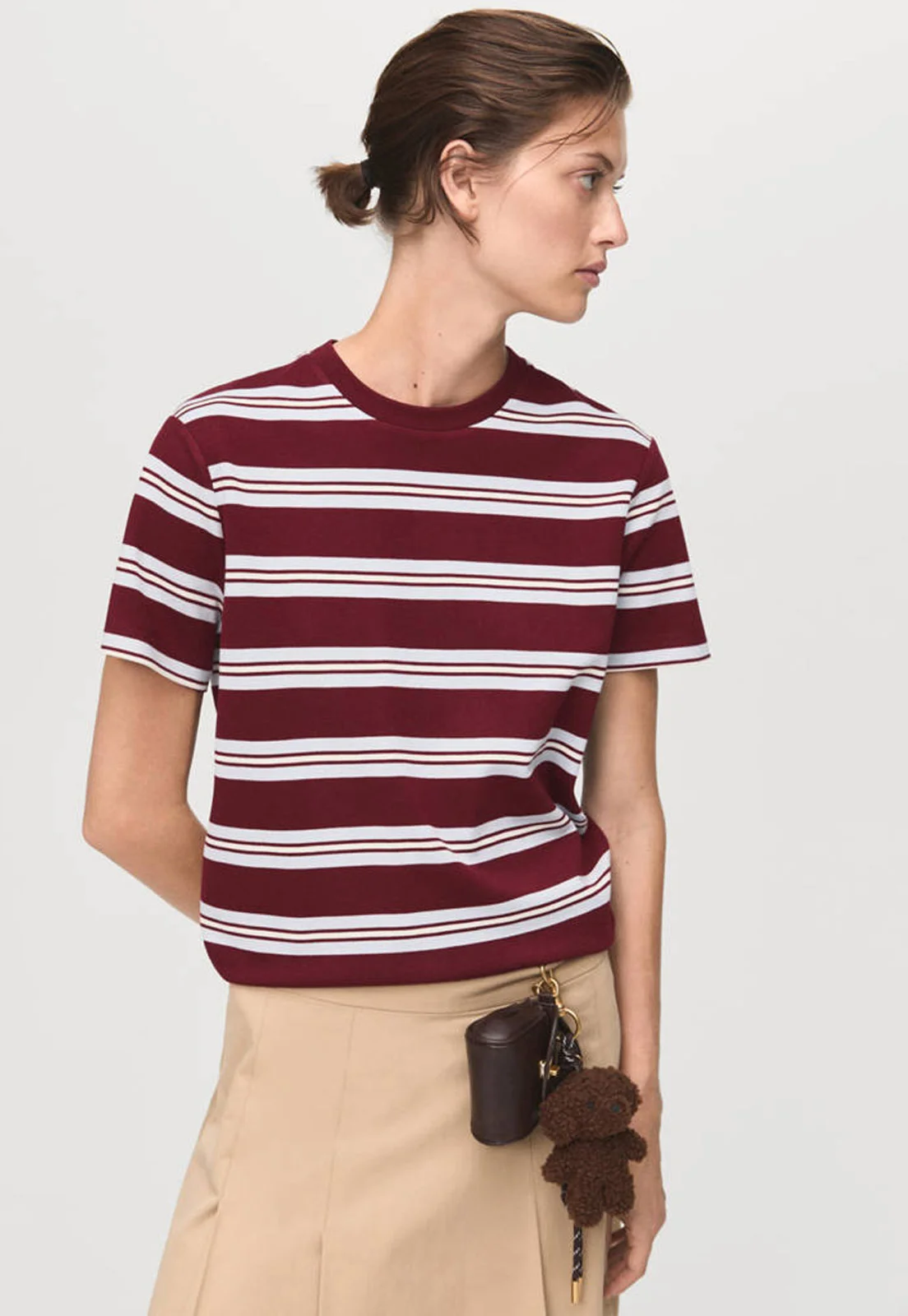 Camiseta Feminina Mango Dolly Listrada Vinho