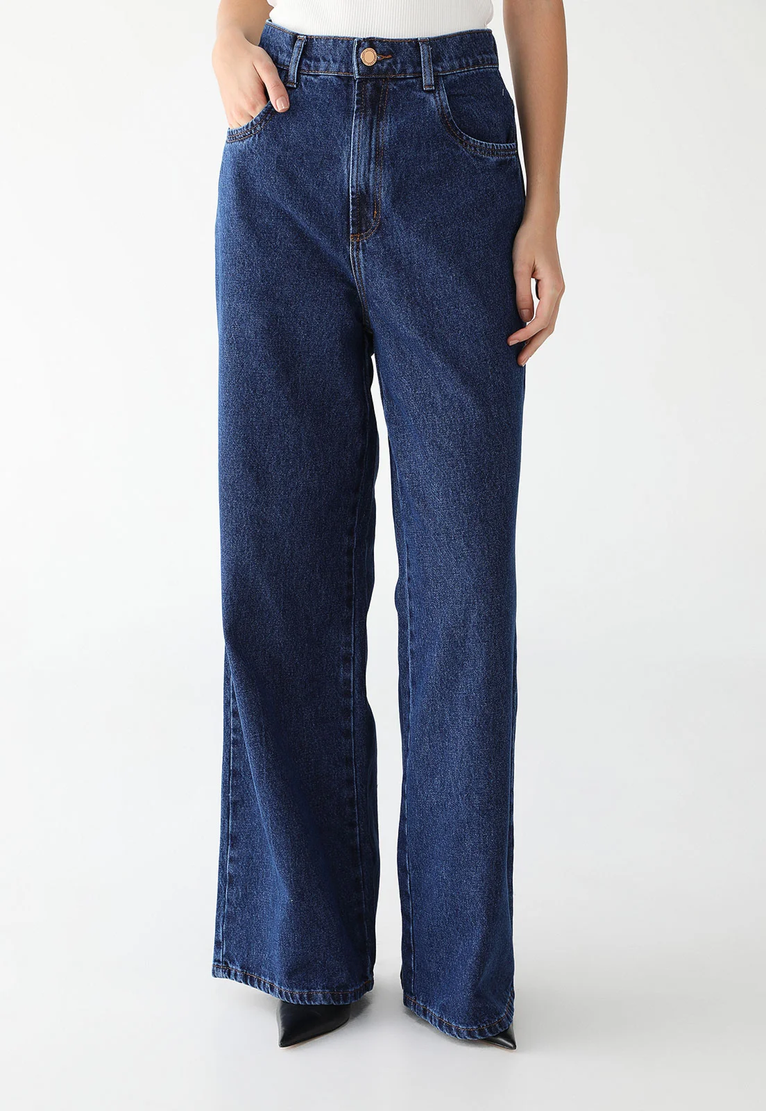 Calça Jeans Lança Perfume Wide Leg Lisa Azul